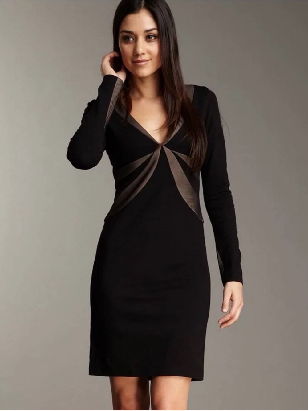 BCBGMaxAzria Black Dress with Taupe Contrast Panels